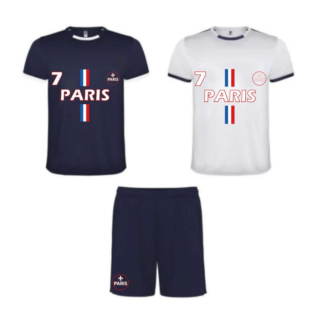Ensemble foot short avec lot de 2 tee shirt foot Paris bleu et blanc homme