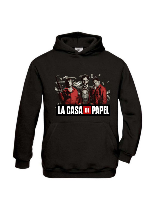 Sweat à capuche enfant inspiré La Casa de Papel noir (3 à 14 ans)