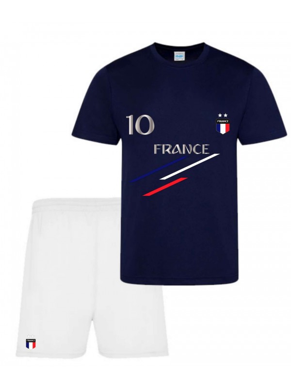 Ensemble short et maillot de foot France 2 étoiles enfant bleu marine Blanc